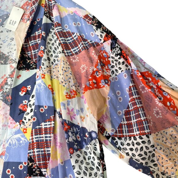 Gap Womens Patchwork Kimono Jacket S/M Open Front Long Sleeves 100% Rayon Multic - Picture 8 of 9